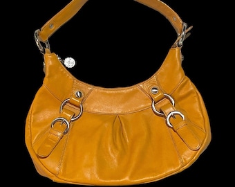 Vintage 90s B Markowsky Orange Leather Handbag Purse Shoulder Bag Zip Y2K Back Pocket Mod