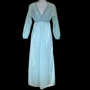 Vintage Pastel Teal Princess Waist Nightgown Sz Small Silky Nylon Lingerie