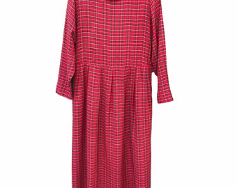 Vintage 90s Granny Dress Sz 14 Red Plaid Long Sleeve Pockets Farmcore Y2K