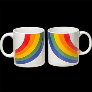 2 FTD Rainbow Stripe Ceramic Coffee Cups Graphic 10 oz Mugs Vintage 1980s