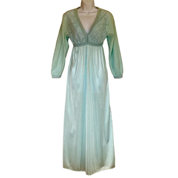 Vintage Pastel Teal Princess Waist Nightgown Sz S… - image 10