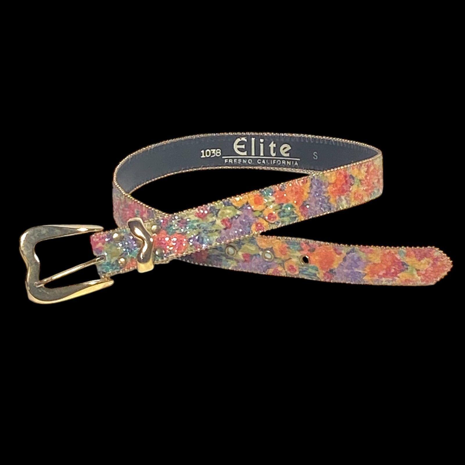 VTG 90\'s Woman\'s Western Carved Floral Belt Silver Buckle & Rhinestones Sz S Shyanne Women main image 4