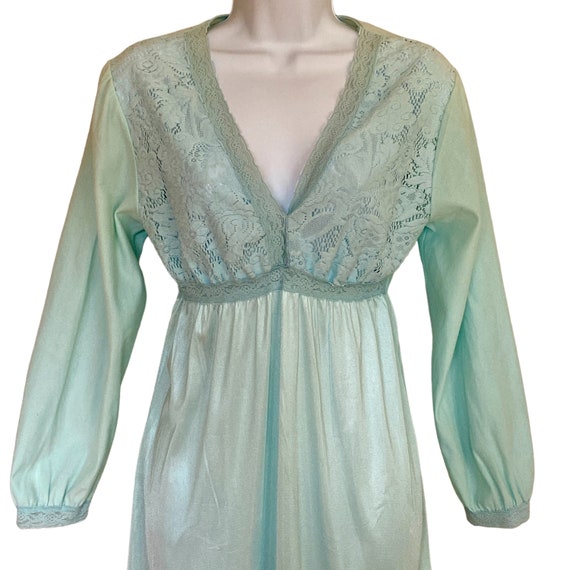 Vintage Pastel Teal Princess Waist Nightgown Sz S… - image 4