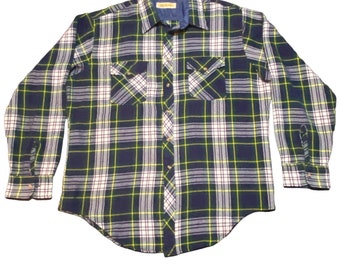 Vintage J P Austin Mens XL Green Blue Plaid Button Up Shirt Permanent Press