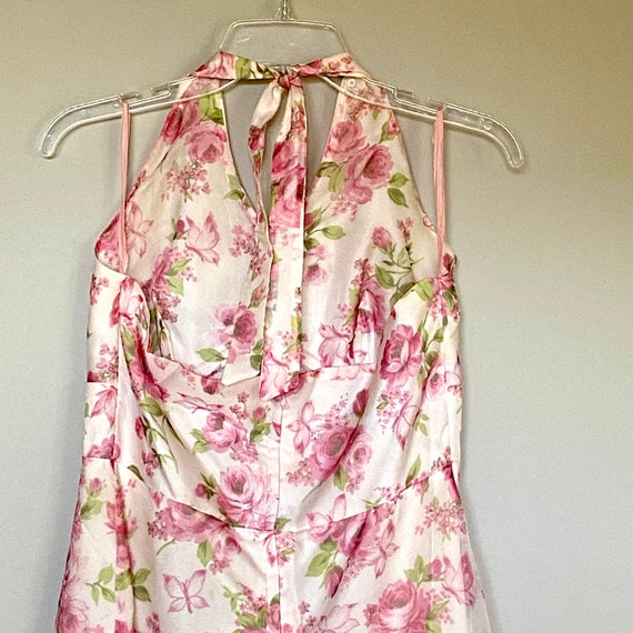 Vintage 80s Pink Floral Halter Maxi Dress Cape Sz… - image 4