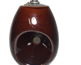 Vintage Outdoor Patio Oil Lamp Lantern Torch Brown Stoneware Glaze 10 in Mod
