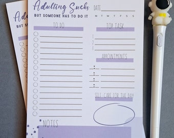 Adulting Sucks Notepad | To Do List Notepad | Funny Notepad | Funny Gift for Her | Checklist Notepad | Adult To-Do List | Adult Notepad