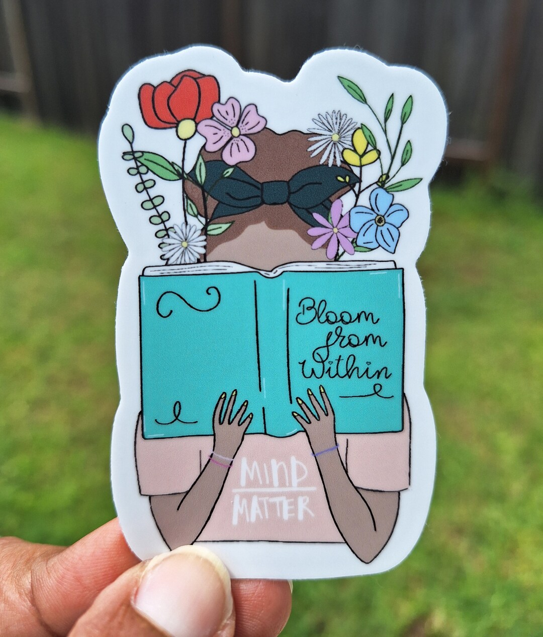 Bloom From Within Reading Sticker Girl Reading Sticker Mental Health