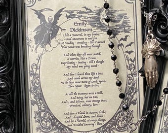 Arte de parede gótica com poesia clássica, PDF para imprimir em casa, Emily Dickinson, dois poemas incluídos, borda "Voo da Morte", item digital