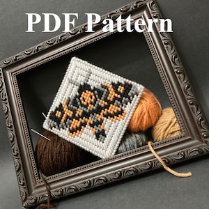 Plastic Canvas Pattern, Deaths Head Moth, PDF Downloadable Pattern, Gothic crafts, Halloween Patterns, Halloween Coaster Pattern