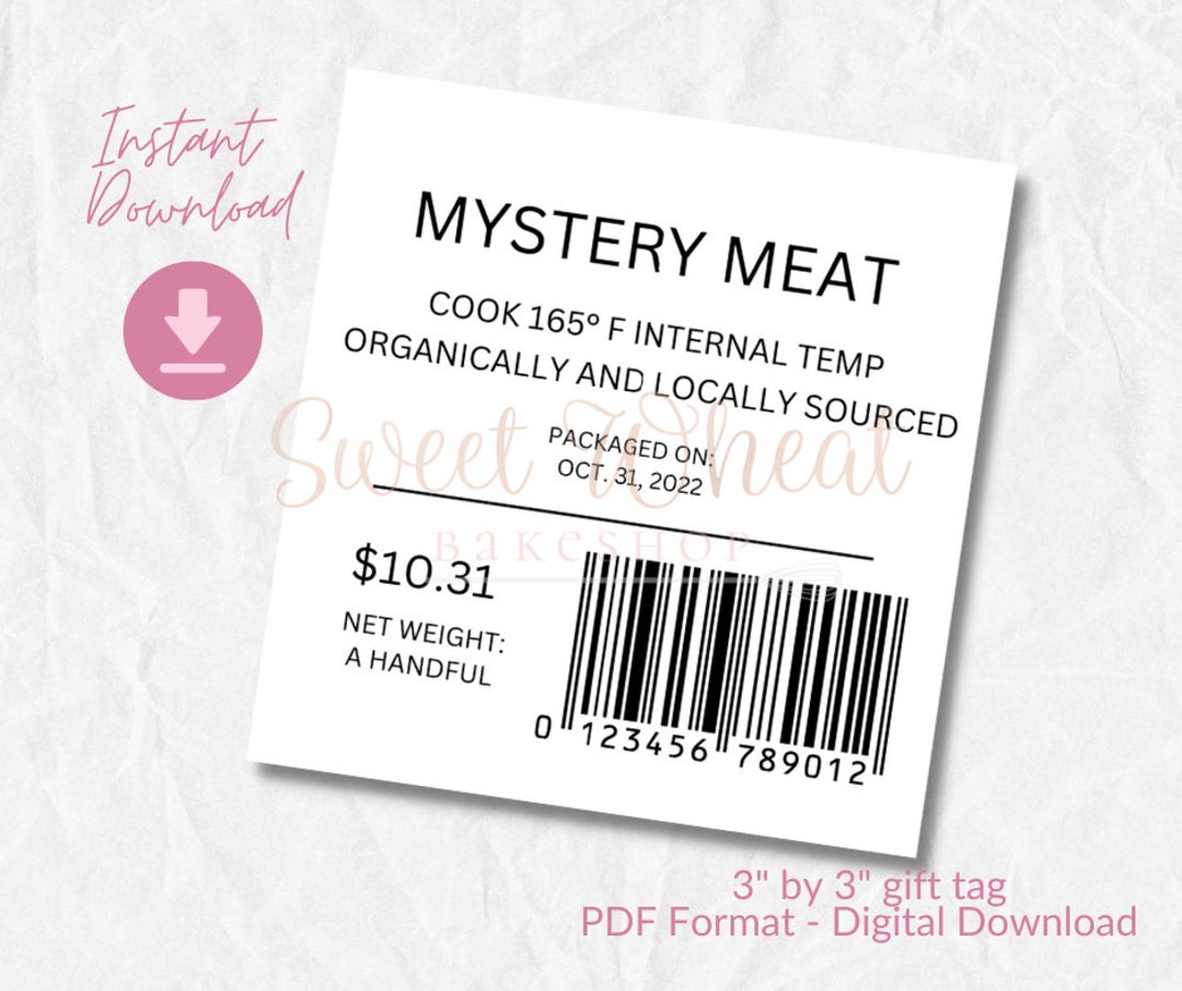 Instant Download, Mystery Meat, Printable 3 Square Tag, Halloween Treat Ideas, DIY Meat Sticker