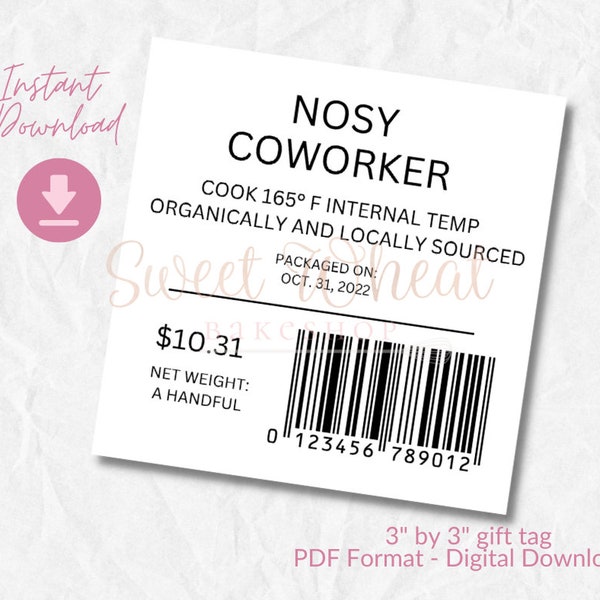 Instant Download, 2023 Nosy Coworker Meat, Printable 3" Tag Halloween Treat Ideas, Meat Sticker, Halloween Meat Label, Fake Meat Label