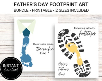Arte personalizado con huellas de pies para el Día del Padre: Manualidad imprimible de recuerdo para niños y bebés