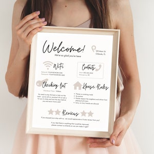 Vacation Rental Welcome Sign: AirBnB & VRBO Template with House Rules, WiFi Info and Guest Guide