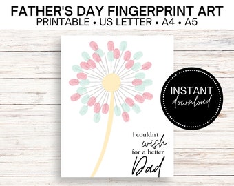Manualidades de huellas dactilares de diente de león / Imprimible en el Día del Padre / Regalo del Día del Padre / Primer Día del Padre / Manualidades del Día del Padre de los niños