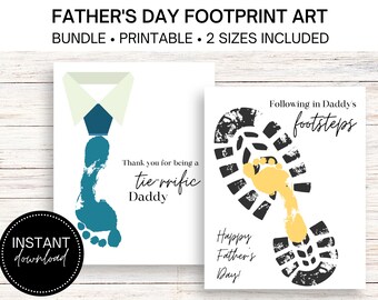 Arte imprimible con huellas de pies para el Día del Padre: Manualidad de recuerdo personalizada para niños y bebés