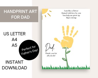 Arte personalizado con huella de mano para el Día del Padre: Tarjeta imprimible DIY para manualidades para bebés, niños pequeños y preescolares