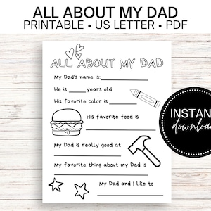Tarjeta personalizada para papá con espacios en blanco: actividad de regalo imprimible para niños, cumpleaños y graduación.