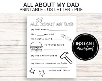 Tarjeta personalizada para papá con espacios en blanco: actividad de regalo imprimible para niños, cumpleaños y graduación.