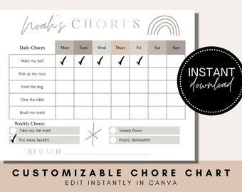 Printable Family Chore Chart: Editable Weekly Planner for Kids' Responsibilities and Rewards