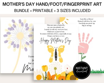 Arte de impresión a mano / Imprimible en el Día de la Madre / Manualidades de huellas dactilares / / Manualidades del Día de la Madre / Arte de huellas / Paquete de artesanías del Día de la Madre