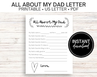 Recuerdo imprimible personalizado del Día del Padre: Cuestionario "Todo sobre papá" y manualidad DIY