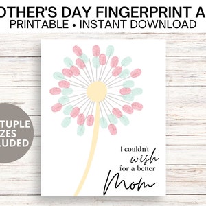 Dandelion Fingerprint Craft | Mother&#39;s Day Printable | Mothers Day Gift | Fingerprint Craft | First Mothers Day | DIY Mother&#39;s Day Gift