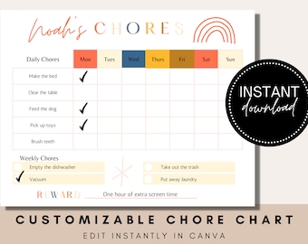 Tabla de tareas familiares: Lista de verificación semanal imprimible para las responsabilidades y recompensas de los niños