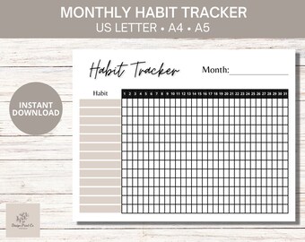 Rastreador de hábitos mensuales y diarios imprimible: Lista de verificación de rutina de 30 días para el crecimiento personal y la productividad