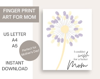 Dandelion Fingerprint DIY Craft para mamá / Manualidad preescolar / Manualidades de pintura con dedos / Arte de pintura de dedos