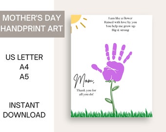 Handprint Art | Flower Handprint Craft | Printable Card | DIY Gift for Mom
