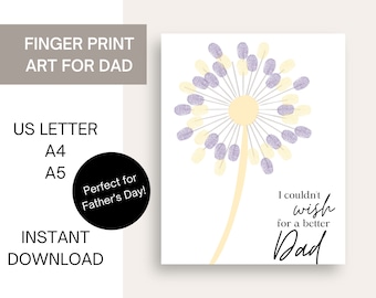 Arte personalizado con huella dactilar de diente de león: manualidad imprimible para el Día del Padre para niños y bebés