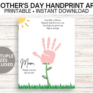 Handprint Art | Mother&#39;s Day Printable | Mothers Day Gift | Handprint Craft | First Mothers Day | Printable Card | DIY Mother&#39;s Day Gift