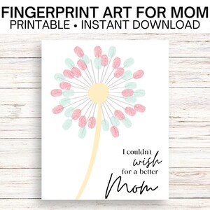 Dandelion Fingerprint Craft, Christmas Printable, Christmas gift for mom, Fingerprint Craft, Christmas Gift from Son, DIY Christmas Gift