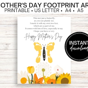 Mother&#39;s Day Butterfly Footprint Art | Mother&#39;s Day Printable | Mothers Day Gift | Footprint Craft | First Mothers Day | DIY Mother&#39;s Day