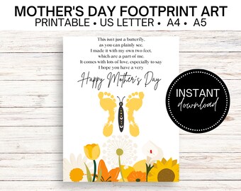 Arte de la Huella de Mariposa del Día de la Madre / Imprimible del Día de la Madre / Regalo del Día de las Madres / Artesanía de la Huella / Día de las Primeras Madres / DiY Día de la Madre