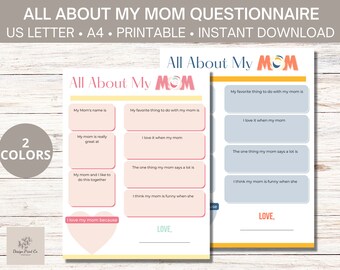 Imprimible para el Día de la Madre / Regalo para el Día de la Madre / Regalo para mamá / Día de las Primeras Madres / Llene el espacio en blanco / Todo sobre mamá / Manualidades de bricolaje para mamá