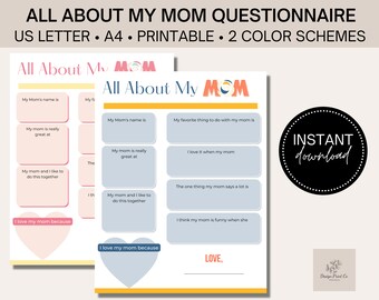 Cuestionario todo sobre mi mamá / Complete el espacio en blanco / Todo sobre mamá / Manualidades para mamá / Carta a mamá