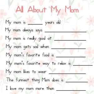QUESTIONS À IMPRIMER POUR LES MAMANS POUR LA FÊTE DES MÈRES