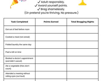Adulting Points Tracker Printable | Funny Productivity Tracker | Sarcastic Self-Care Chart | Instant Download | Funny Adulting Gift