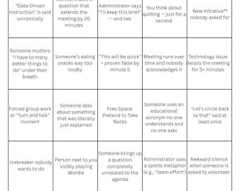 Funny Staff Meeting Bingo for Teachers | Printable Staff Meeting Game | Instant Download Teacher Gift | Teacher Humor