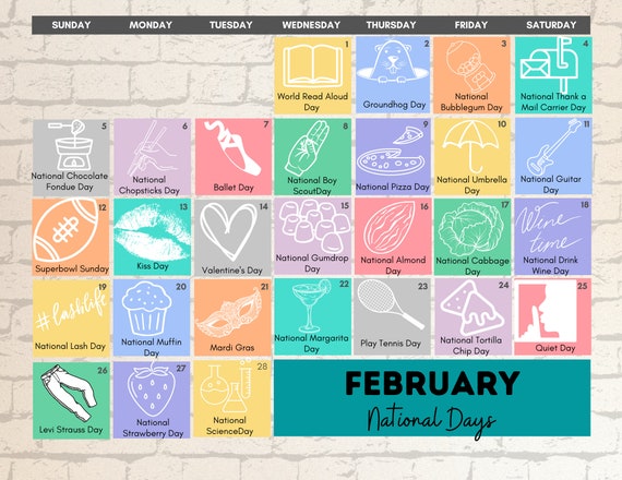 PRINTABLE FEBRUARY 2023 National Days Calendar Fun Family - Etsy PRINTABLE FEBRUARY 2023 National Days Calendar Fun Family - Etsy