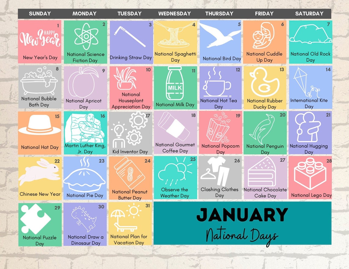 PRINTABLE JANUARY 2023 National Days Calendar Fun Family (Download Now