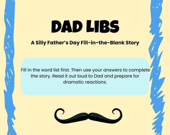 Father’s Day Dad Libs Printable, Funny Fill in the Blank Activity, Mad Libs Style Page, Kids  Gift