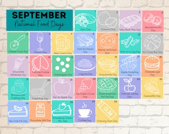 PRINTABLE SEPTEMBER National FOOD Holidays Calendar Fun Family