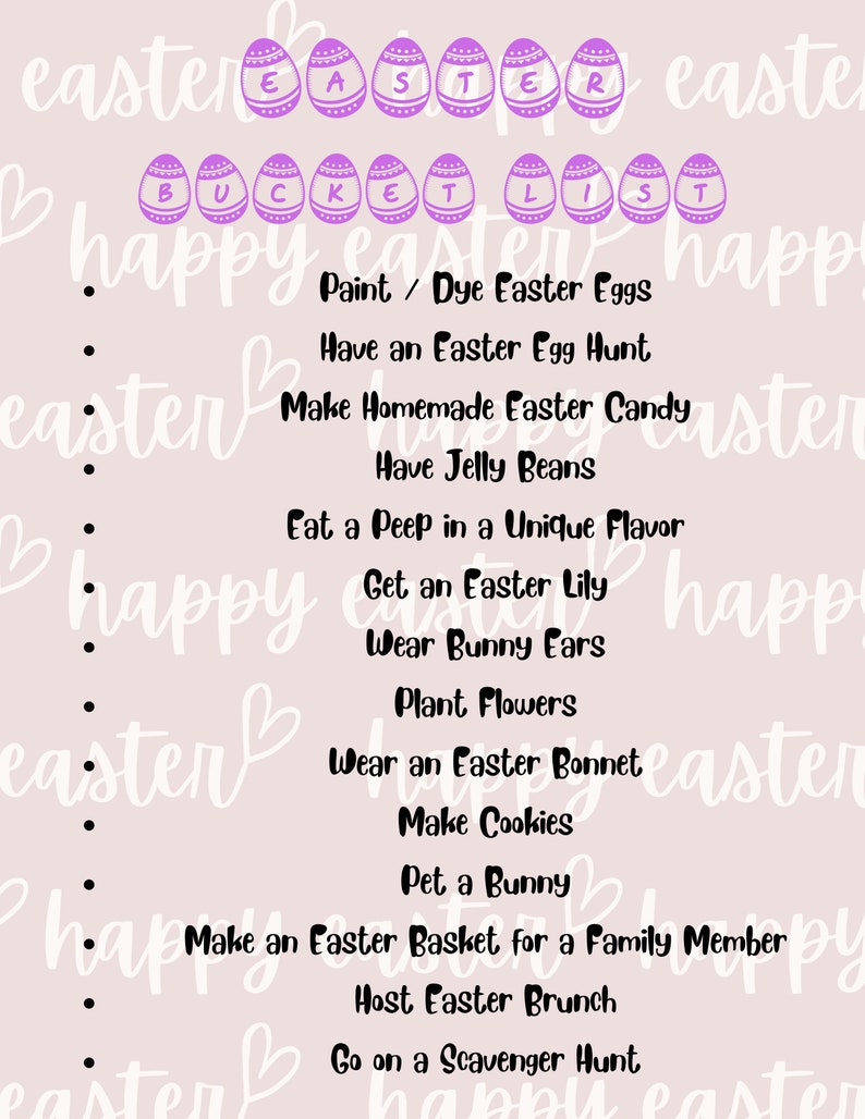 PRINTABLE EASTER BUCKET List Checklist Bunny Egg Spring Holiday Etsy