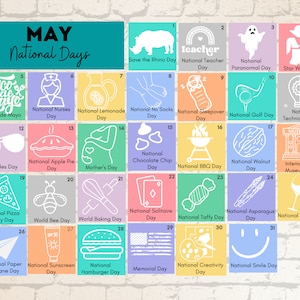PRINTABLE MAY National Holidays Calendar Fun Family