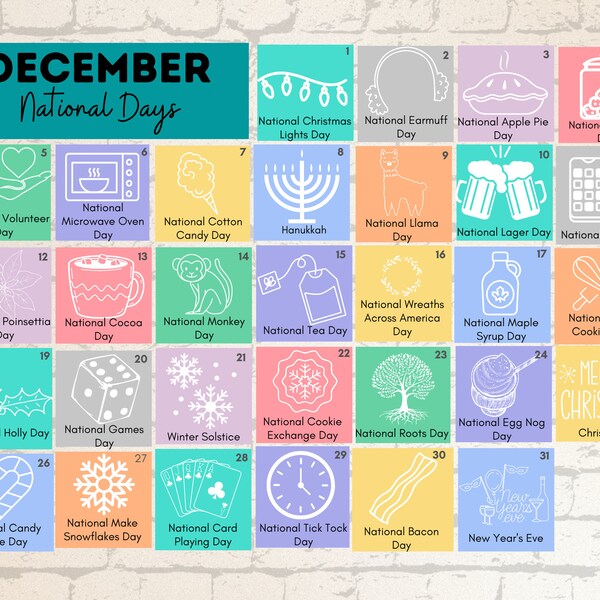 PRINTABLE DECEMBER 2023 National Days Calendar Fun Family