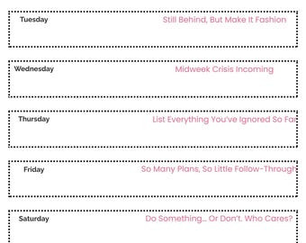 Sarcastic Weekly Planner – Funny Digital Printable – Snarky To-Do List – Gen X Humor Planner Page – 8.5x11 Weekly Organizer