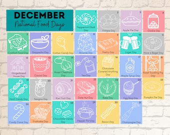 PRINTABLE DECEMBER National FOOD Holidays Calendar Fun Family